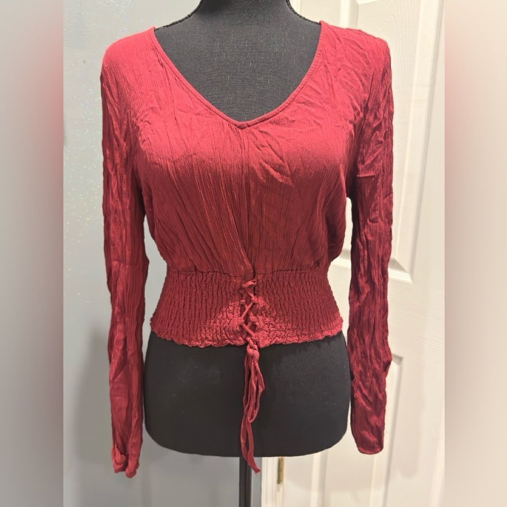 Hollister Deep Red Ruched Blouse